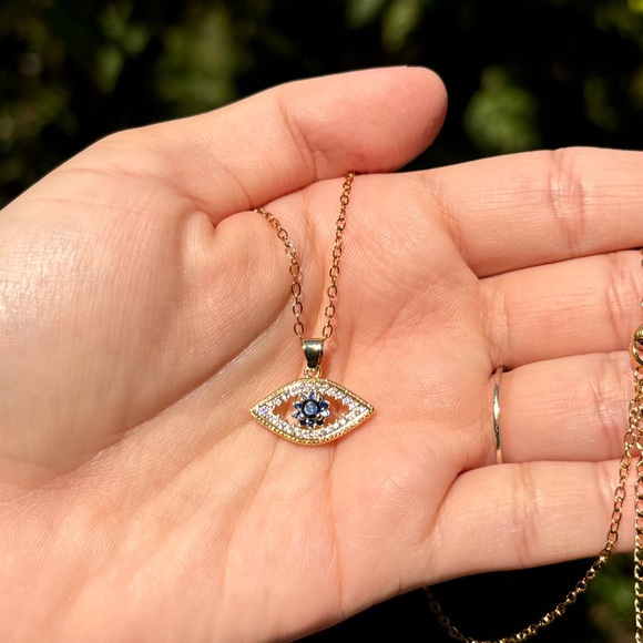 18K Gold Plated Diamond Evil Eye Necklace - Picture 5 of 9